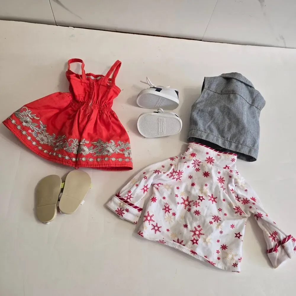 American Girl Clothing Lot: Shoes, Dress, Denim Vest, PJ Top
